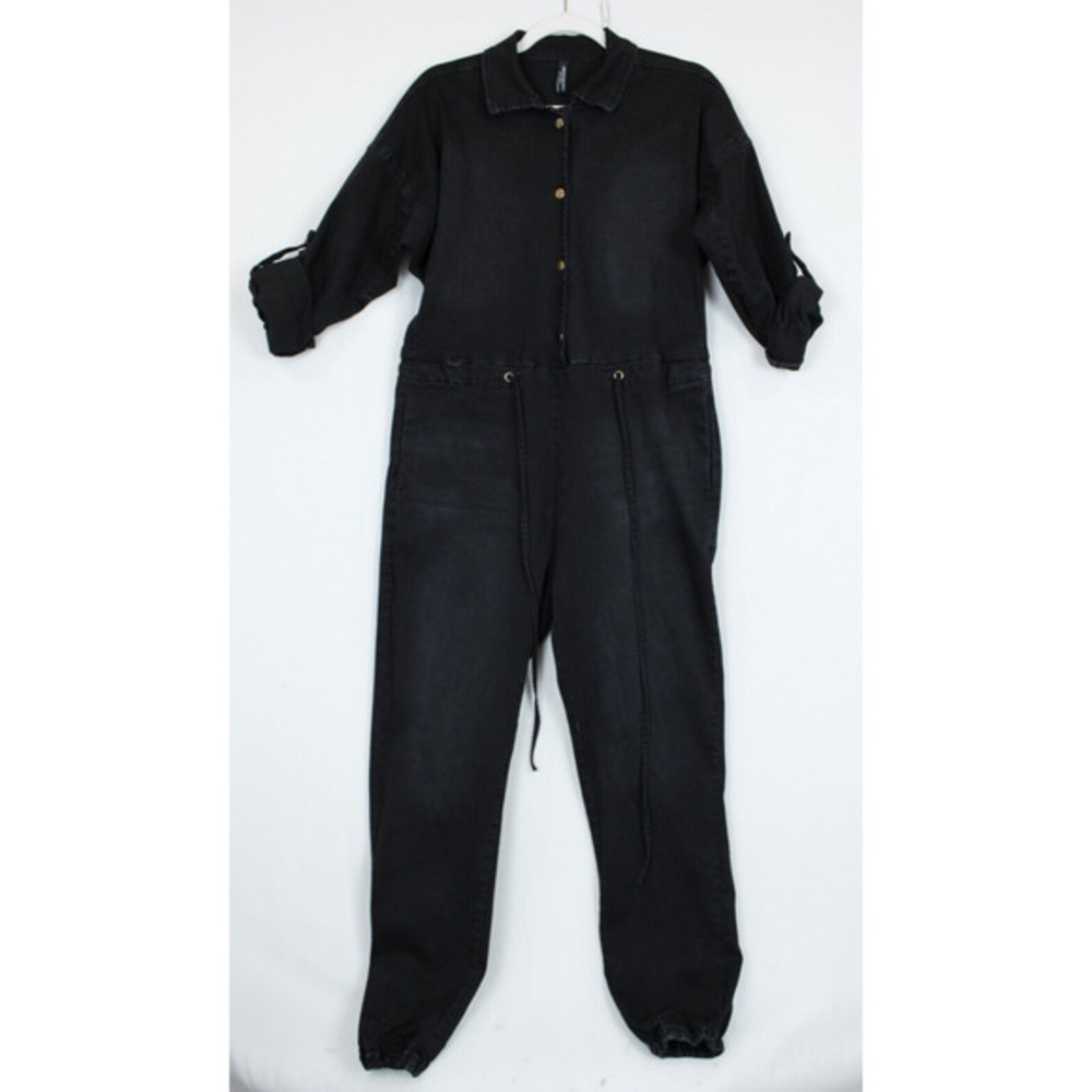 American Bazi Denim Jumpsuit Women S Loose Chain Cut Out Back Stretch Black
